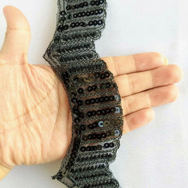 Black / White Embroidery Cut Work With Sequins Lace Trim Approx. 60mm Wide - 210119L498 / 99